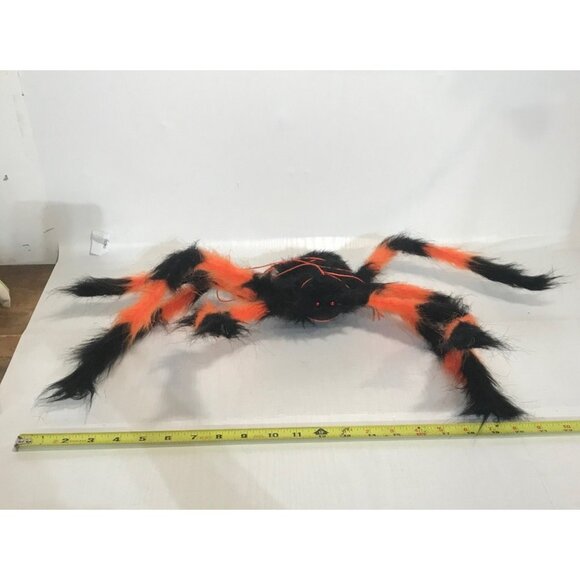 Giant Hairy Orange & Black Spider Halloween Decoration Adjustable Legs 22" Wide - Picture 6 of 7